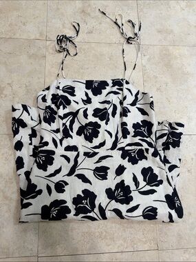 Old Navy Black and White Floral Tie-Shoulder Mini Dresd